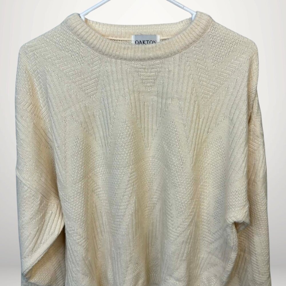 YUMMY - Vintage Oakton Cream Knit Sweater Size 44 Oversized 90s Minimalist